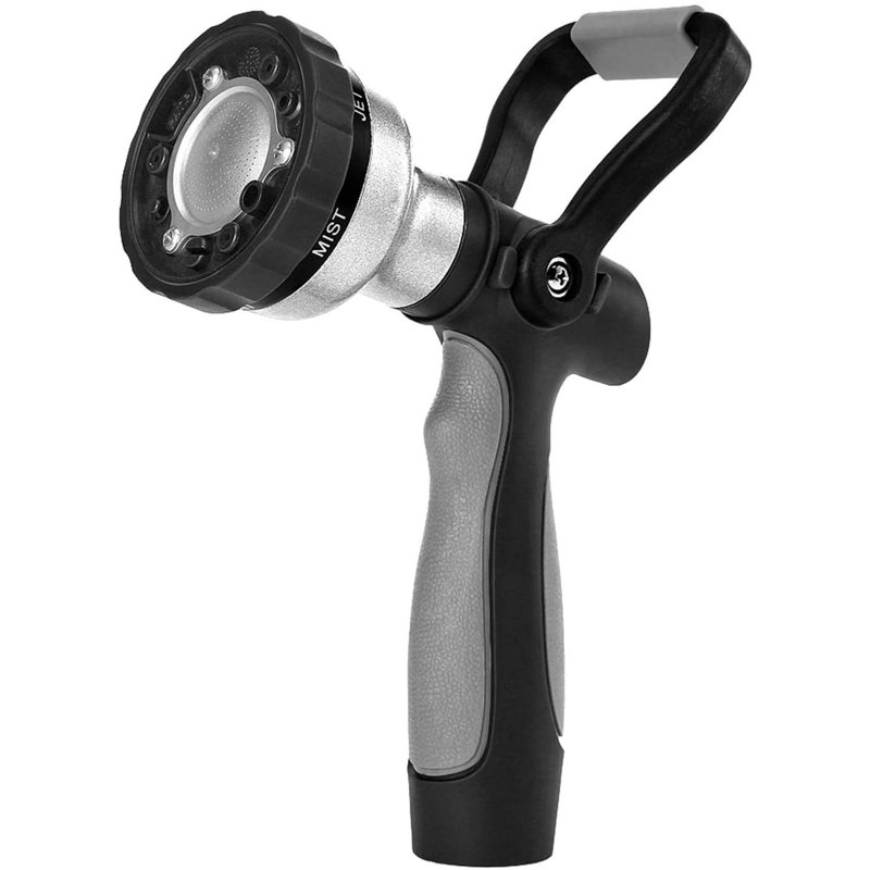 New Garden Hose Nozzle,  High-Pressure Fireman Style Nozzle with Ergonomic Handle, Black/Gray