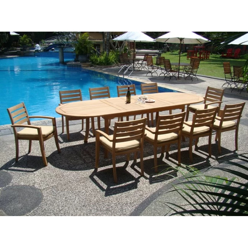 Marissa 10 - Person Teak Wood Patio Dining Set with Oval Table, 10, 30.5" H x 42.5" W x 117" L