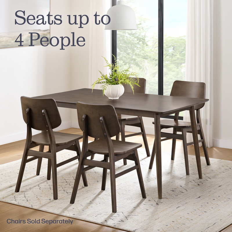  Calais 59 Inch Mid Century Modern Dining Table for 4 - Rectangular Solid Wood Table with Minimalist Design - Mid Century Modern Furniture for Dining Room or Kitchen (Walnut Finish)