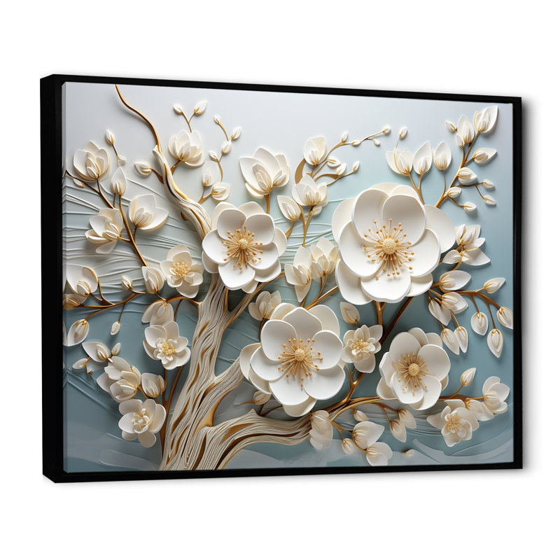 White Orchid Tree Garden Of Branches 9 - Abstract Floral Wall Art, Black Floater Frame, 30" H x 40" W x 1.5" D