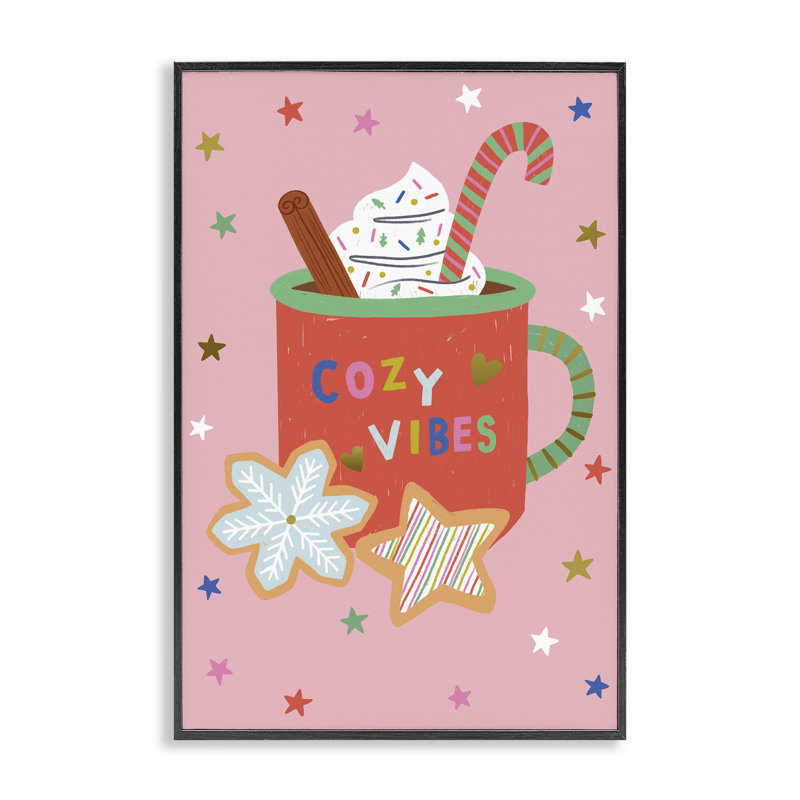 Cozy Vibes Winter Cocoa, art de la giclée encadrée, design par Lisa Barlow, H 30 po x l 20 po, Giclée encadrée noir minuit