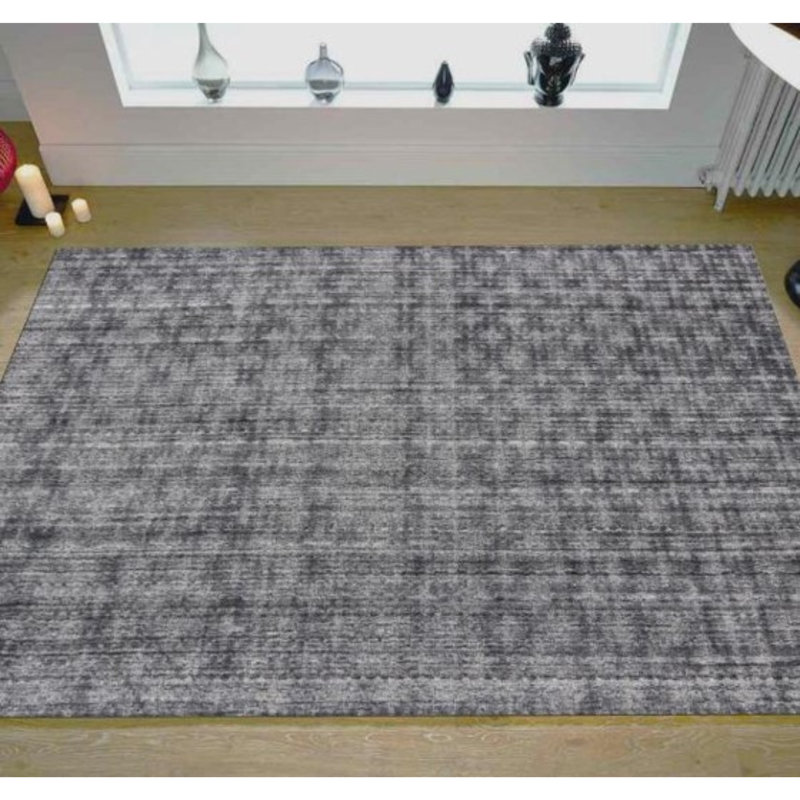 Tapis gris foncé et écossais tissé à la main 5 pi x 8 pi