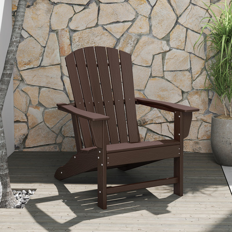 Alvertia Outdoor Adirondack Chair, Brown Wood