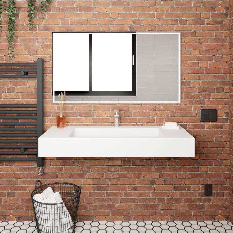 Pyramid 48" Wall Mounted Rectangular Solid Surface Bathroom Sink in Matte Finish, White, With Faucet Hole, White, Single Hole
