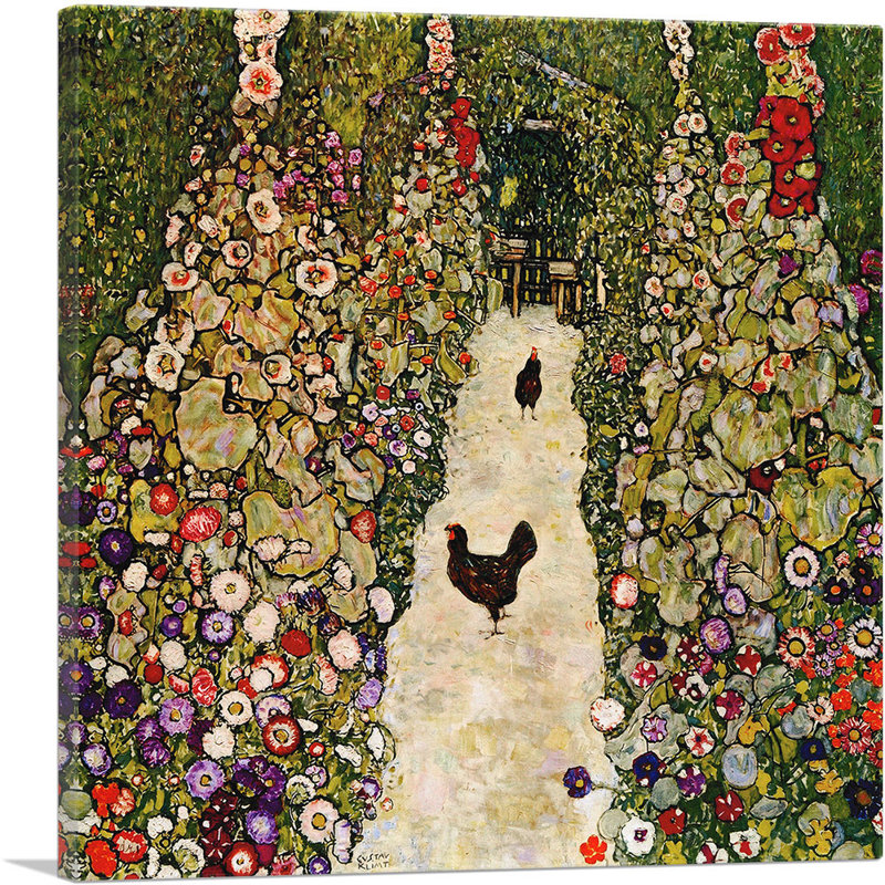 «Garden with Roosters 1917» par Gustav Klimt - reproduction d'art sur toile tendue, H 26 po x l 26 po x P 1,5 po