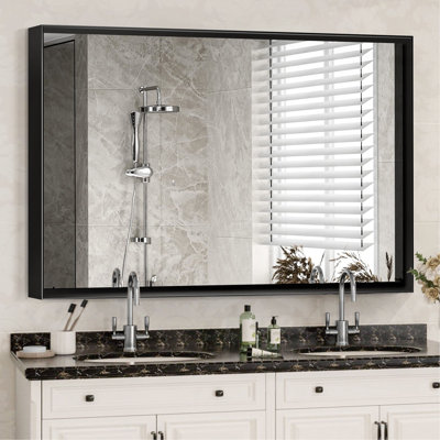Miroir de salle de bain 36x30inch noir brillant pour miroir de meuble-lavabo rectangulaire rectangulaire