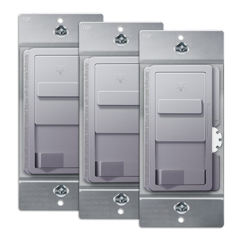 Gradateur de lumière Kalide, 3 voies, 200W DEL / CFL, fil neutre non requis (paquet de 3), Argent