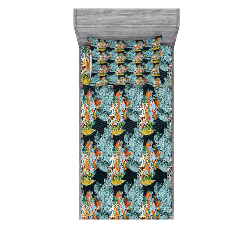 Microfiber Sheet Set, Orange/Black Floral, Twin XL Sheet Set with 1 Pillowcase