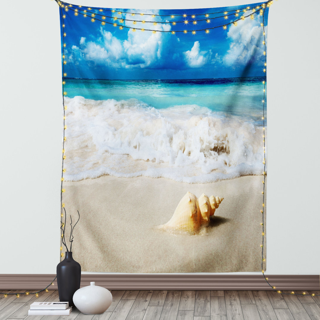 Wandbehang Nautische Bild von Sunny Sandy Coastline Karibik mit Wellen