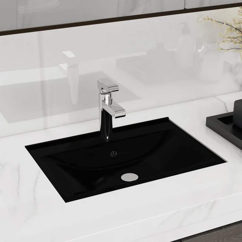 Belfry Bathroom Rolen 465mm L Ceramic Rectangular Sink with Overflow, Black