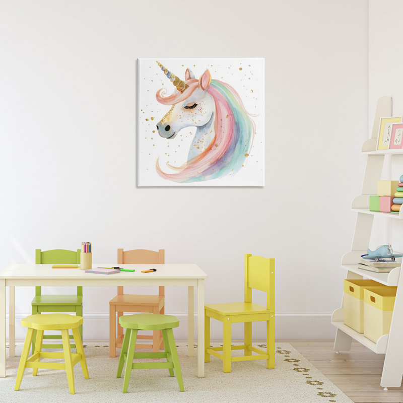 Toile de licorne dorée mouchetée pastel, design par Creative Studio, H 24 po x l 24 po
