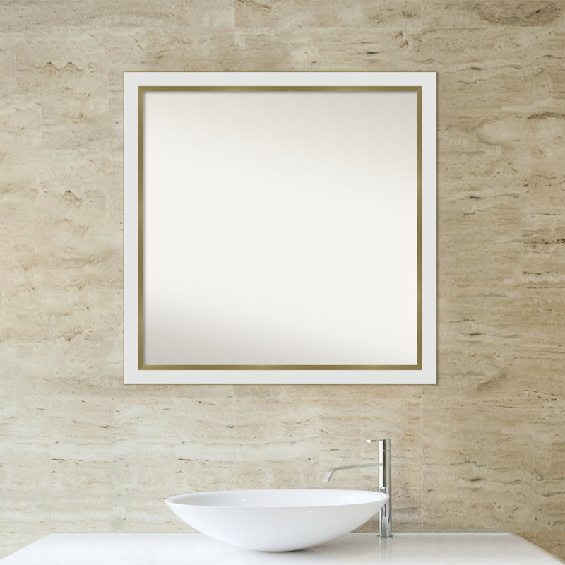 Eva White Gold Narrow Bathroom Vanity Non-Beveled Wall Mirror, 29 " H x 29 " W