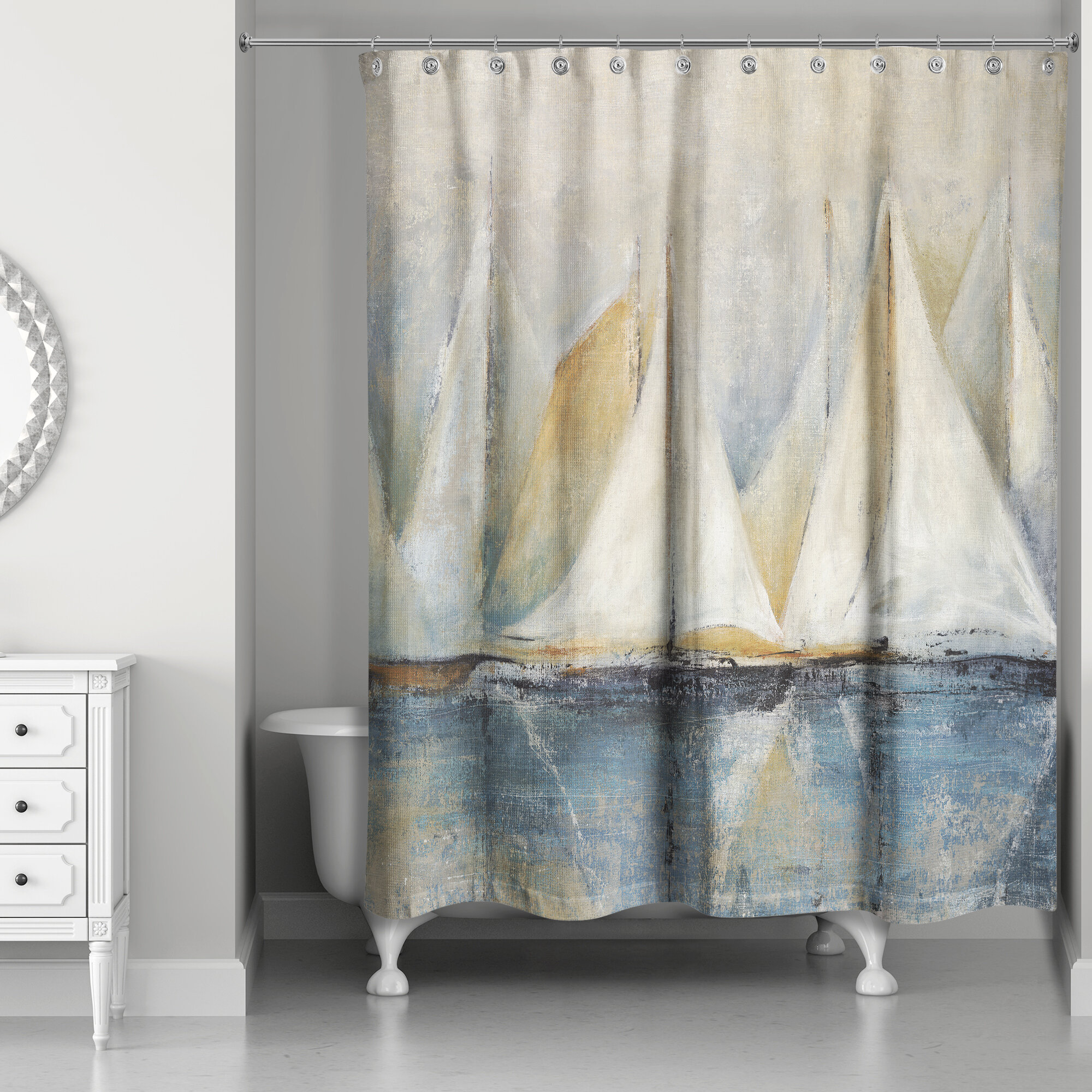 Shower Curtain or Liner White Waterproof Fabric PEVA Bathroom Curtains  Ocean Theme Bath Curtain Liners with Curtain Hooks (32 x 72, Blue  Seashells