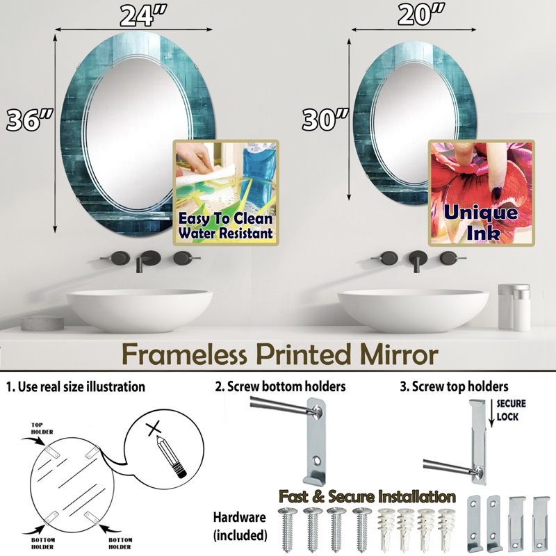 Picotee - Miroir mural moderne ovale, 30 po x 20 po
