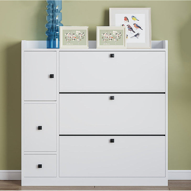 Versatile Shoe Cabinet With 3 Flip Drawers, Blanc