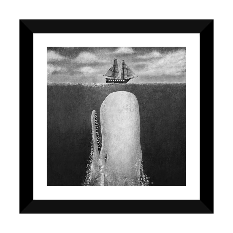 «The Whale Grayscale Square» par Terry Fan - reproduction d'art, H 24 po x l 24 po x p 1 po, Papier encadré noir, Blanc