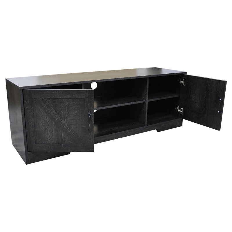 59 In. Wood Oak TV Stand With 2 Storage Cabinets Fits TV's Up To 59 In., Black