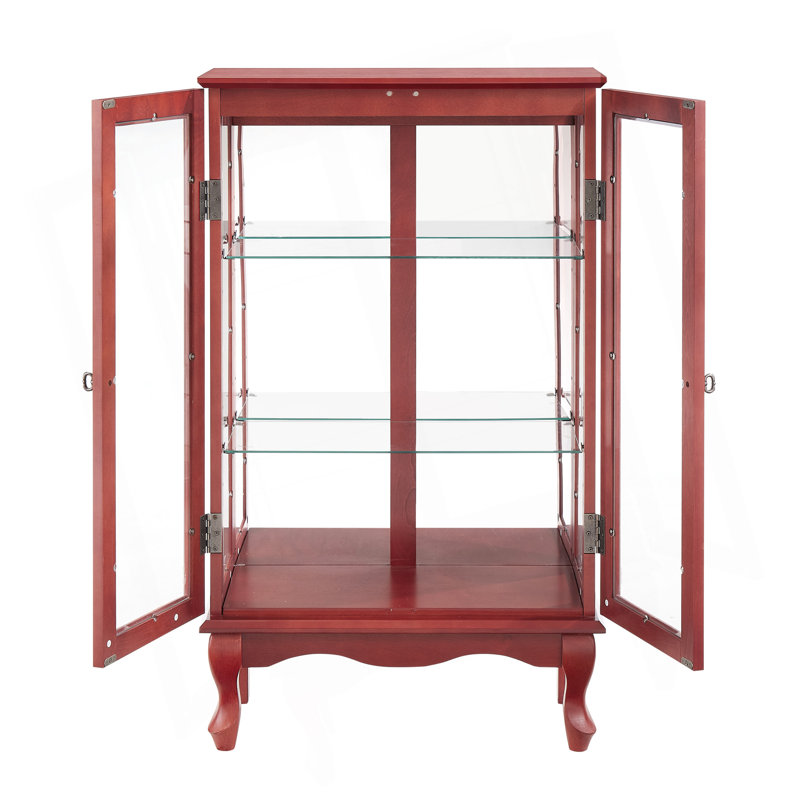 Vitrine 2 portes avec portes en verre trempé, armoires de terrasse avec panneau arrière en miroir et tablettes réglables, vitrine éclairée pour la maison, ampoule de bureau incluse cerisier