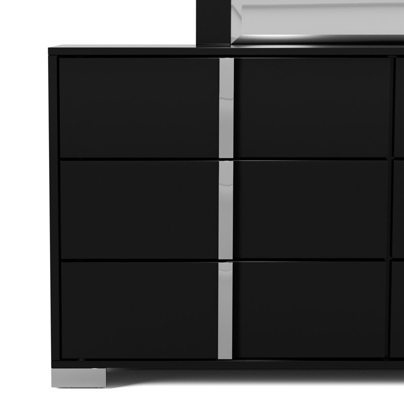 Duckworth Bedroom Set, Black, King, 6 Pcs: Bed, 2 Nightstands, 2 Dressers, Mirror