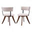 Chaises de salle à manger rembourrées modernes avec dossier incurvé, tissu beige et base en bois d'hévéa noyer, ensemble de 2