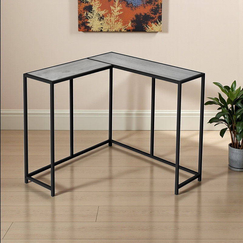 Faxon Gray Finish L-Shaped Entryway Accent Table With Metal Leg, 31.79" H X 35.74" W X 35.74" D