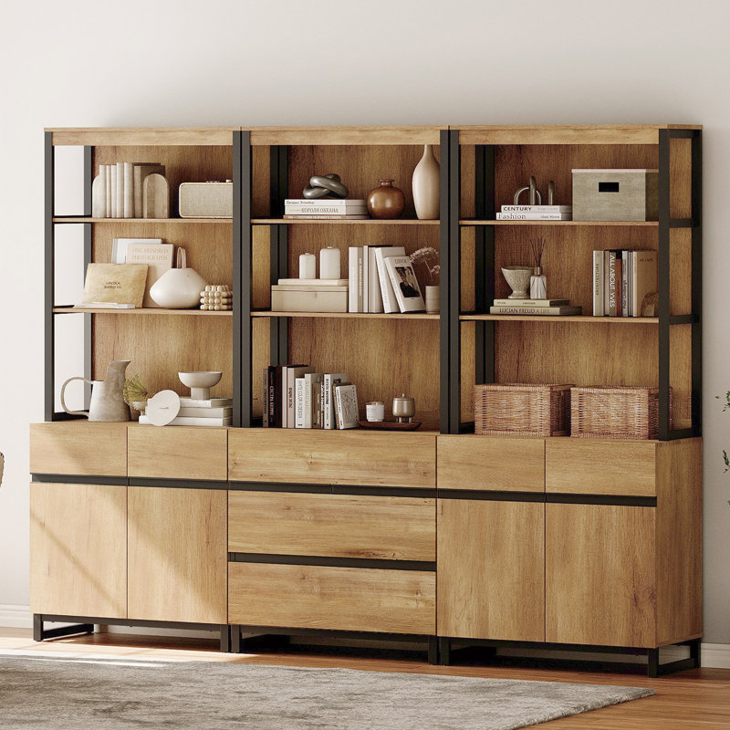 Bibliothèque Aadam 3 PCS 72 po avec 3 tiroirs et tablettes ajustables, Chêne