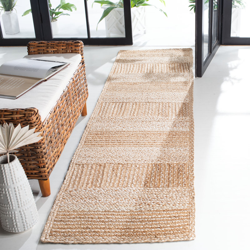 Chesnut Natural Fiber Flat Weave Jute And Cotton With Latex Striped Rug, Runner 2'3" x 15'