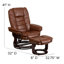 Contemporary Leather Recliner with Horizontal Stitching and Ottoman with Swiveling Mahogany Wood Base-1525905149