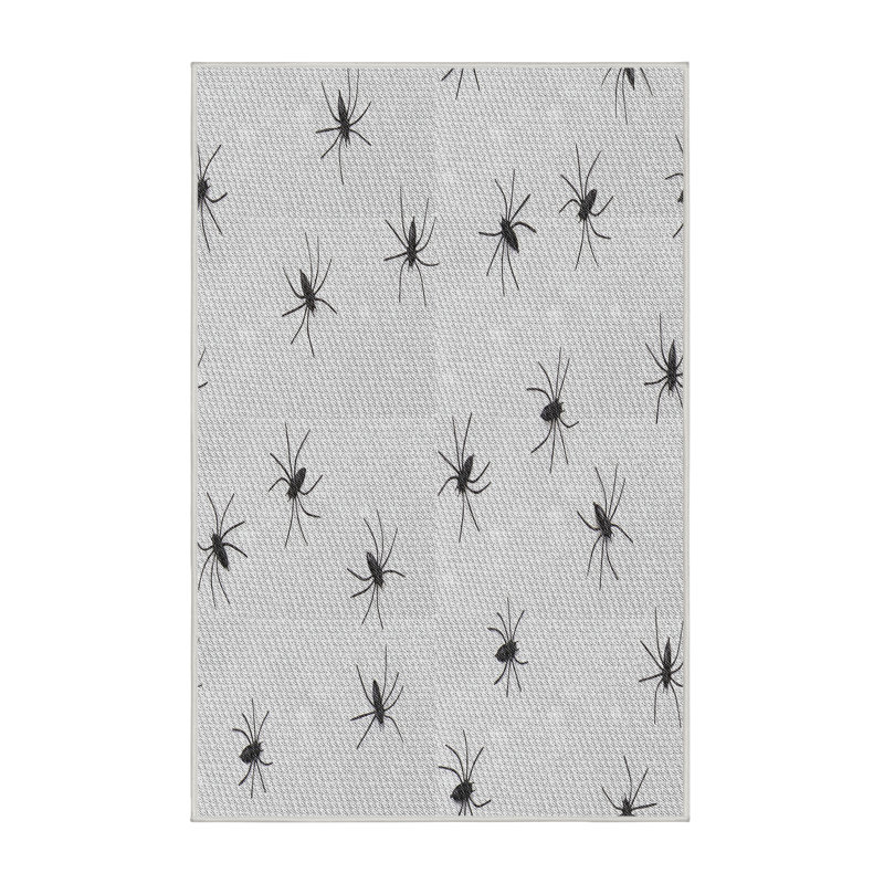 Tapis blanc/gris tissé à la machine, Rectangle 4 pi x 6 pi