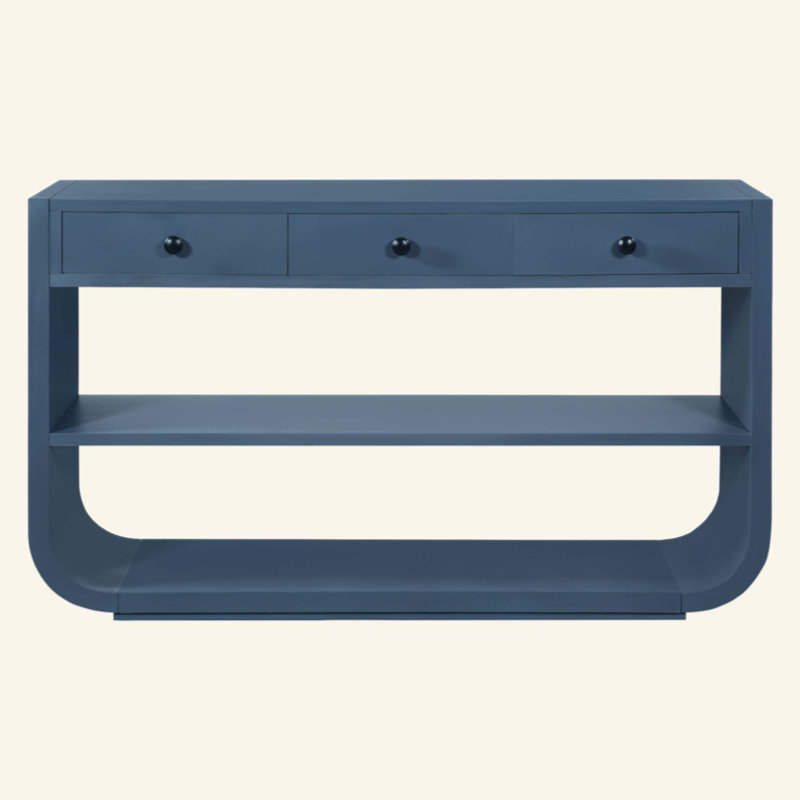 Console moderne avec 3 tiroirs à fermeture en douceur et 2 tablettes ouvertes, base en bois massif, table d'entrée pour le vestibule