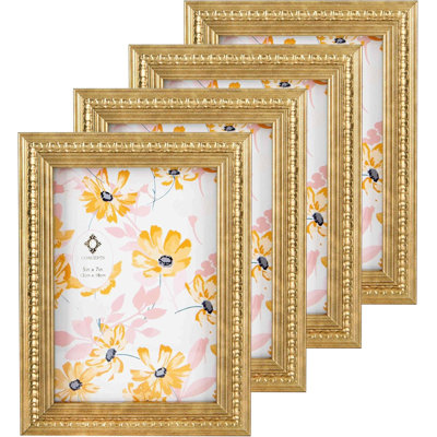 Ensemble de 4 cadres dorés en résine dorée rétro avec verre transparent HD de 5 po x 7 po