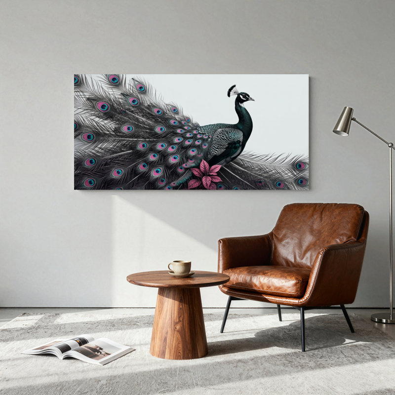 Ensemble de 1 tableau sur toile à motif de plumes de paon, L 32 po x H 16 po, Toile tendue