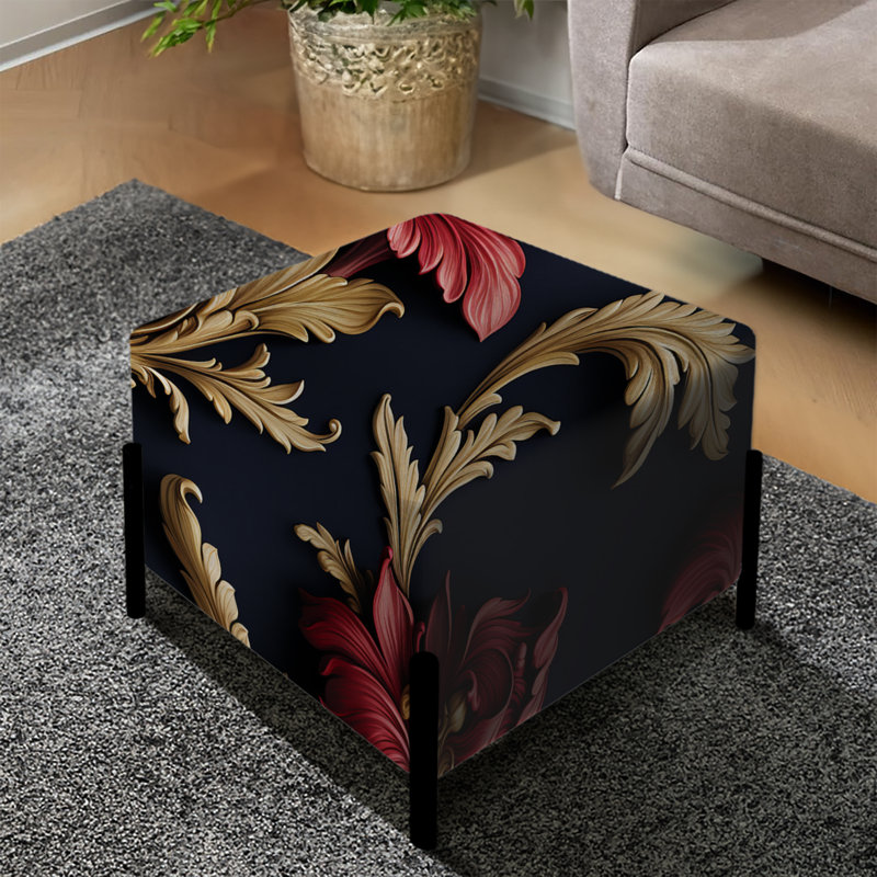 Repose-pieds carré royal damassé Royal Red and Gold