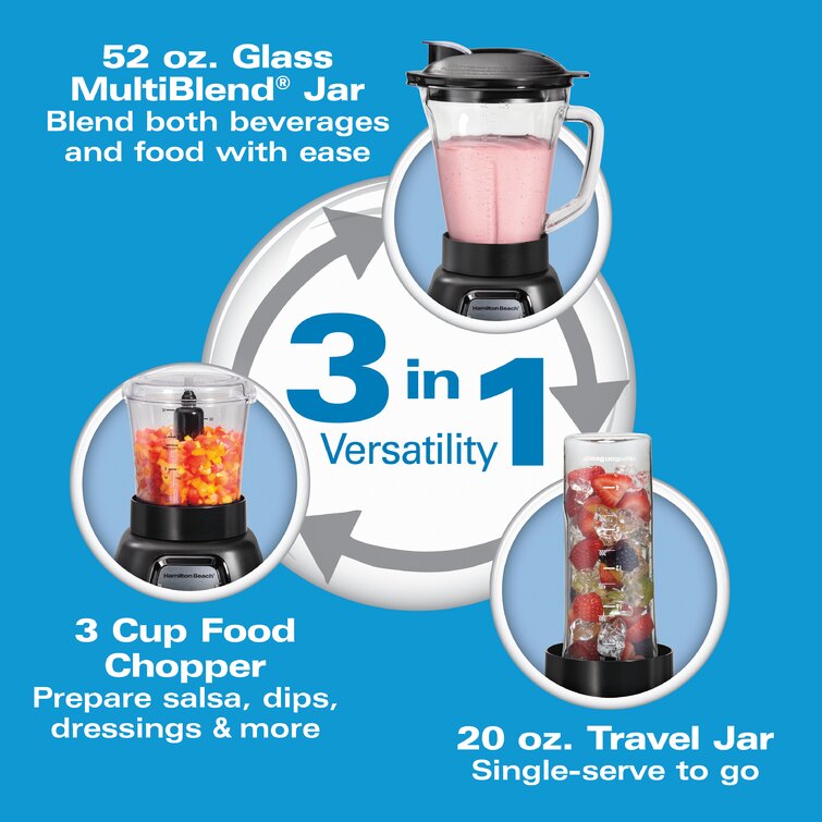 Hamilton Beach MultiBlend System with Glass Jar Travel Jar Food Chopper Black