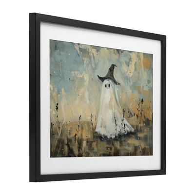 Halloween Witch Hat Ghostie Framed Print Under Glass, design by Creative Studio
