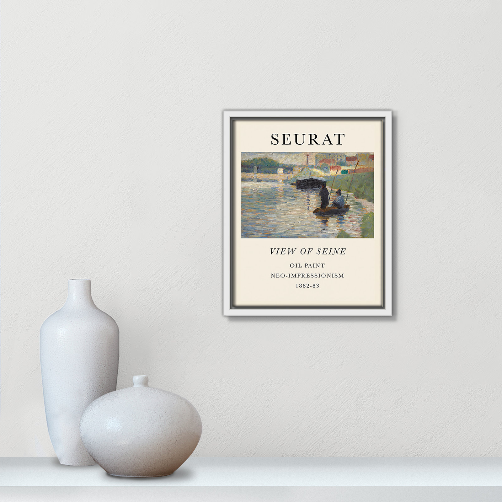 View Of Seine by Georges Seurat, No, 11.5" H x 9.5" W x 2" D, White Floater Frame