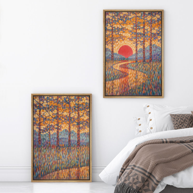 «Autumn Forest Sunset Path Landscape», reproduction d'art sur toile encadrée, 2 pièces, Naturel, H 24 po x l 16 po x P 1,5 po