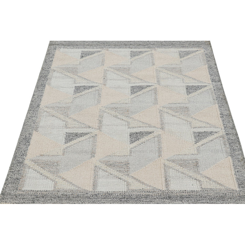Rug & Kilim’S Scandinavian Style Outdoor Rug With Blue & Gray Geometric Pattern, Rectangle 4'1" x 4'9" 