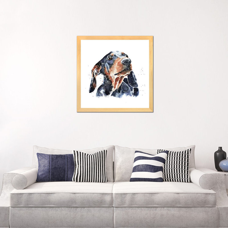 Teckel noir et brun clair par Edwatercolours-impression, Blanc, H 24 po x l 24 po x p 1 po, Toile avec cadre en bois beige