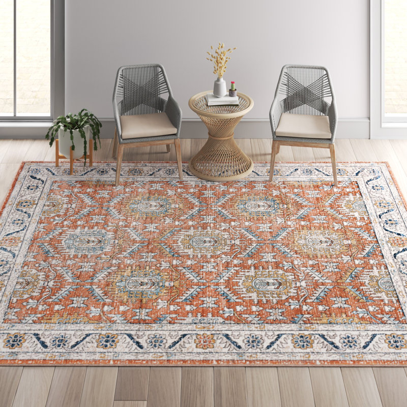 Tapis oriental pêche / gris / bleu Weingartner, Rectangle 4pi x 6 pi