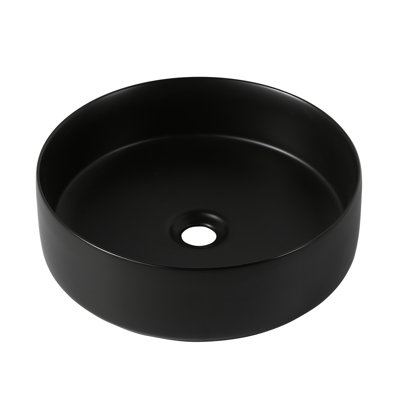 Ceramic Art Basin For Bathroom - Rounded Corners, 7.1 In. Package Height, Matte Black, 18.96 Lb Weight, Stain