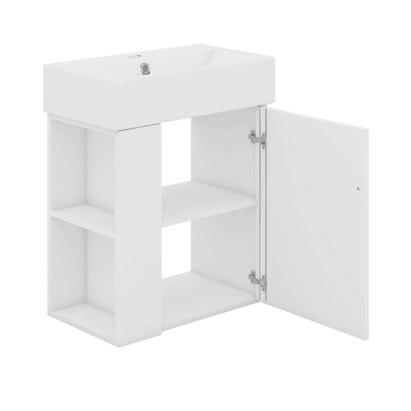 Meuble-lavabo flottant moderne de 21,6 po avec lavabo en céramique, rangement à gauche