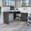 Bureaux, bureau d'ordinateur moderne en L avec ouvert Rangement fermé - Chêne fumé | Panneau de particules | Gris-121838105