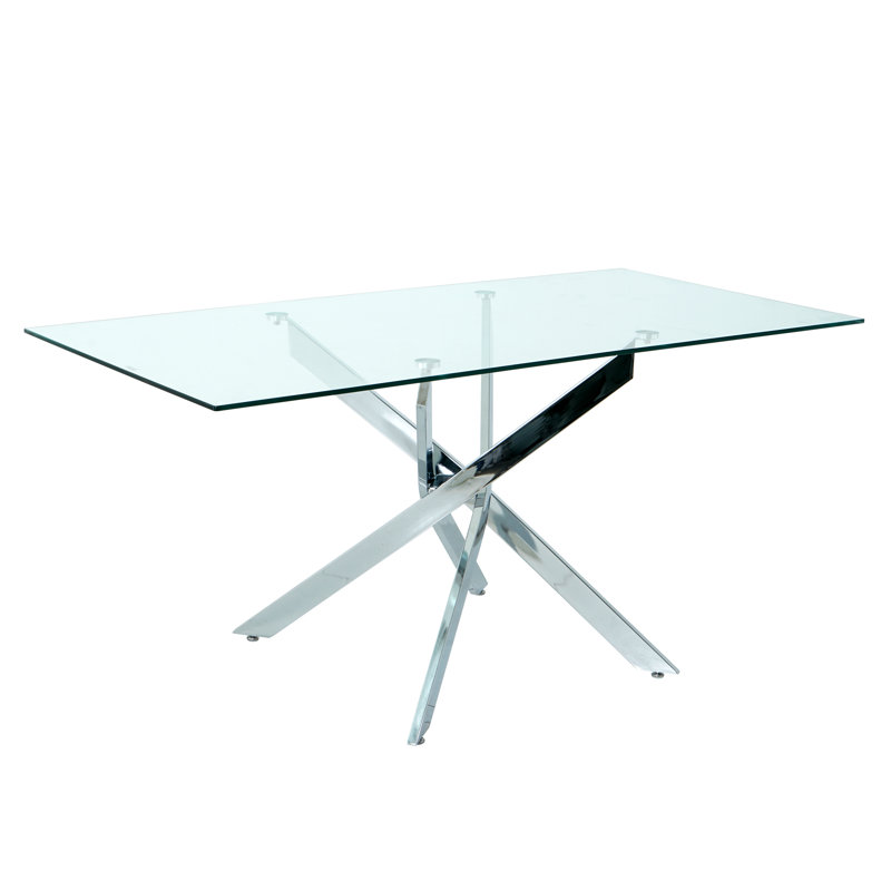 63" Rectangle Glass Dining Table for 4-6 Modern Glass Tabletop Kitchen Table for 4-6 Luxury Dining Room Tables with Metal Base for Home Kitchen Dining Room