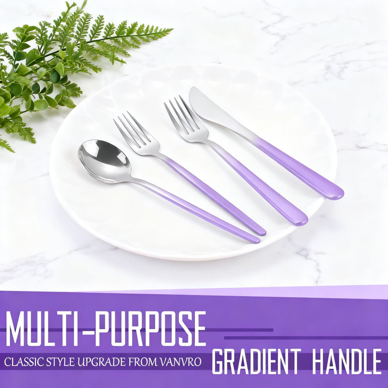 Ensemble de couverts 20 pièces en acier inoxydable pour 4 personnes, ensemble de couverts polis miroir mauve avec cuillère à couteau, ustensiles de cuisine allant au lave-vaisselle