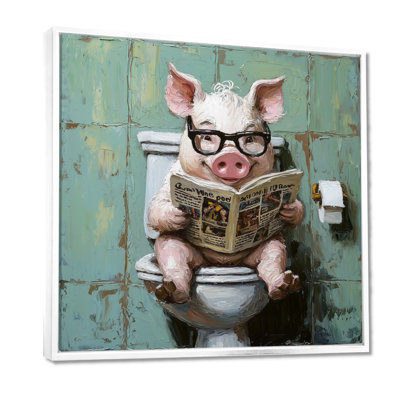 Keiaira, cochon de toilette lisant le journal III - cochon, art mural