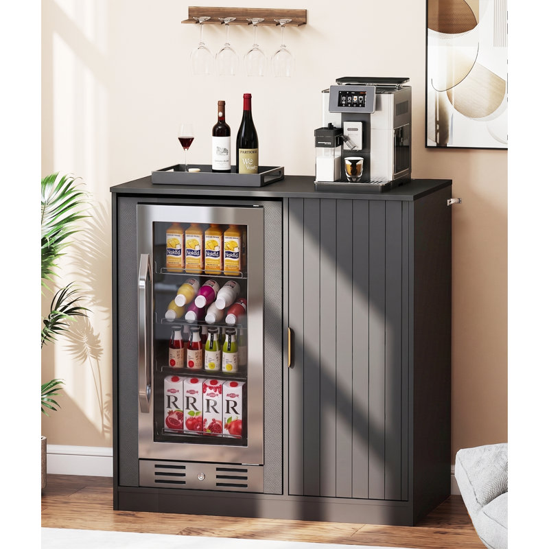 Armoire à café avec mini espace réfrigérateur et prise de courant, mini armoire réfrigérateur avec tablette réglable pour le salon