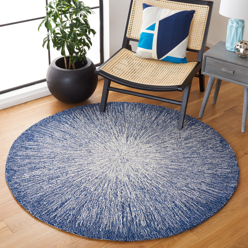 Leudbald Micro-Loop Hand Tufted Wool And Cotton With Latex Abstract Rug, Round 5'