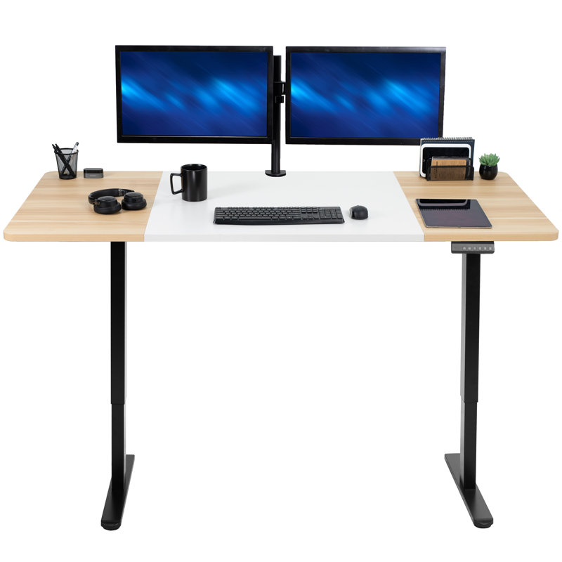 Bureau debout à deux moteurs Vivo Electric, L 70,9 po, Blanc / bois clair, Noir