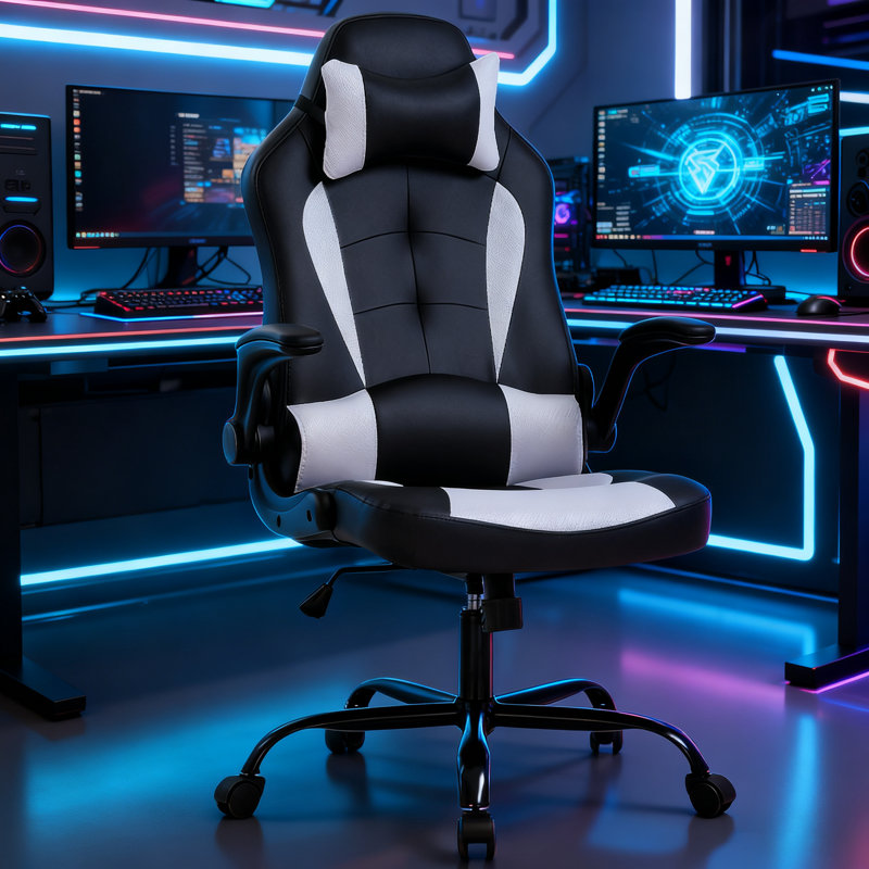 Dkelincs Gaming Chair Computer Chair With Lumbar Support And Flip-up Arms,headrest For Teen, White, White